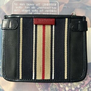 Ann Taylor Black Bag with Red and Cream Stripes